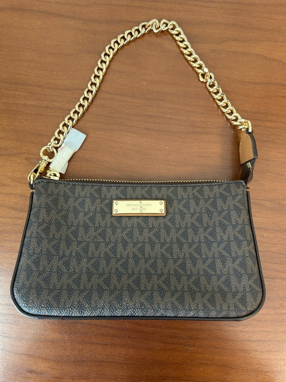 Michael Kors Brown and Gold Logo Shoulder Clutch